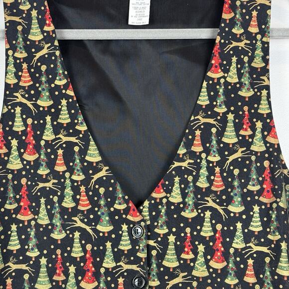Vtg 111 Main Womens Christmas Tree Vest Large Reindeer Holiday Button Up Festive - Picture 2 of 7